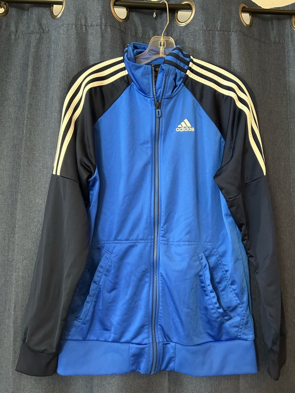 adidas Blue and Black Lightweight Track Jacket with White Stripes